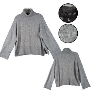 J.Crew Turtleneck Sweater Women L Gray Merino Alpaca Wool Blend Soft Long Sleeve